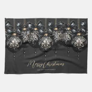 Elegante zwart gouden bubbels luxe kerst theedoek