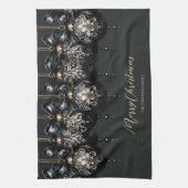 Elegante zwart gouden bubbels luxe kerst theedoek (Verticaal)