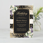 Elegante zwart gouden Confetti Calla Lily Verjaard Kaart (Staand voorkant)