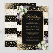 Elegante zwart gouden Confetti Calla Lily Verjaard Kaart (Voorkant / Achterkant)