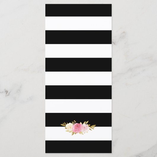 Elegante zwart gouden Confetti roze bloemenbruilof Menu (Achterkant)