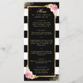 Elegante zwart gouden Confetti roze bloemenbruilof Menu (Voorkant)