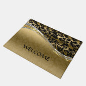 Elegante zwart & gouden damast met zilveren accent deurmat (Schuin)