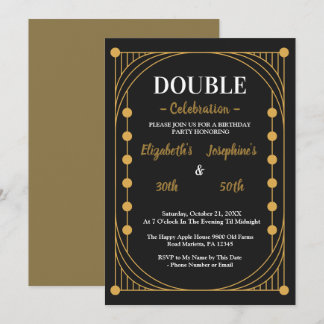 Elegante Zwart Gouden Dubbele Verjaardagsfeest Kaart