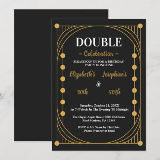 Elegante Zwart Gouden Dubbele Verjaardagsfeest Kaart