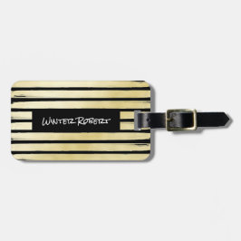 Elegante zwart gouden folie gestreepte verf bagagelabel