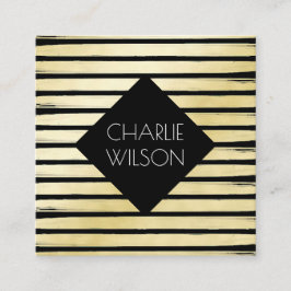 Elegante zwart gouden folie gestreepte verf met li vierkante visitekaartje