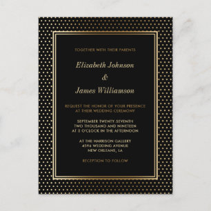 Elegante Zwart & Gouden Folie Polka Dot Wedding Uitnodiging Briefkaart
