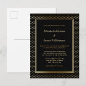 Elegante Zwart & Gouden Folie Polka Dot Wedding Uitnodiging Briefkaart (Voorkant / Achterkant)