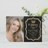 Elegante zwart gouden foto 50e verjaardag kaart (Staand voorkant)