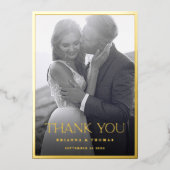 Elegante zwart gouden foto bruiloft dank u kaart (Voorkant)