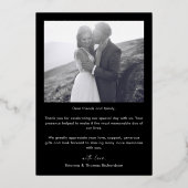 Elegante zwart gouden foto bruiloft dank u kaart (Achterkant)