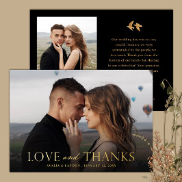 Elegante zwart gouden foto bruiloft dank u kaart