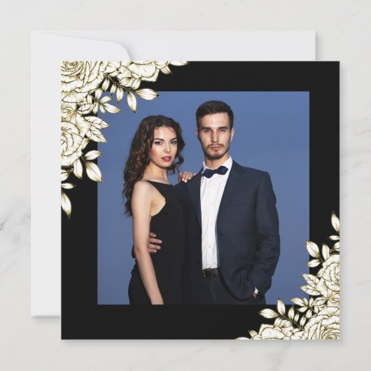 Elegante zwart gouden foto dank u kaart (Achterkant)