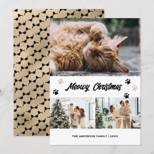 Elegante zwart gouden foto Meowy Christmas Kaart