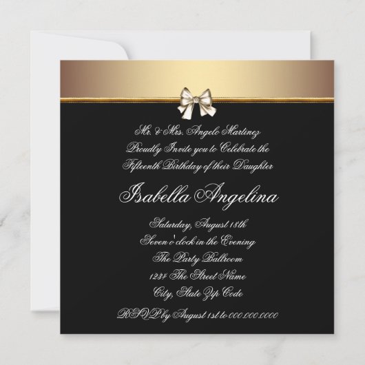 Elegante zwart gouden foto Quinceanera Uitnodiging (Achterkant)