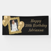 Elegante zwart-gouden foto's en ballonnen spandoek (Horizontaal)