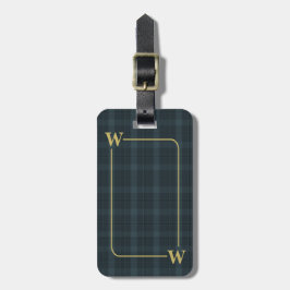Elegante zwart-gouden geblokte monogram Windowpane Bagagelabel