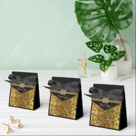 Elegante zwart gouden glitter broche bedankdoosjes