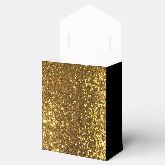 Elegante zwart gouden glitter broche bedankdoosjes (Geopend)