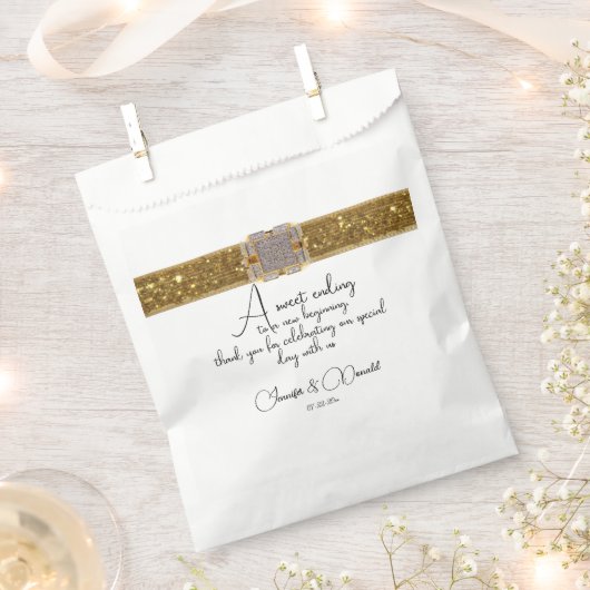 Elegante zwart gouden glitter broche bruiloft bedankzakje (Geknipt)