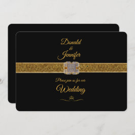 Elegante zwart gouden glitter broche bruiloft kaart