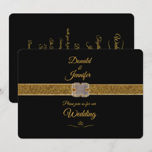 Elegante zwart gouden glitter broche bruiloft kaart