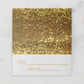 Elegante zwart gouden glitter broche bruiloft plaatskaartje (Buitenkant ongevouwen)