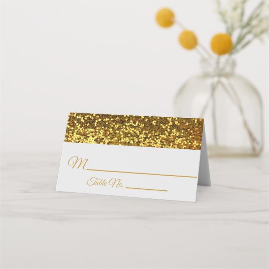Elegante zwart gouden glitter broche bruiloft plaatskaartje (Voorkant)