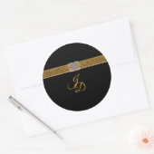 Elegante zwart gouden glitter broche bruiloft ronde sticker (Envelop)