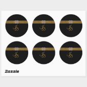 Elegante zwart gouden glitter broche bruiloft ronde sticker (Vel)