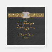 Elegante zwart gouden glitter broche bruiloft servet (Voorkant)