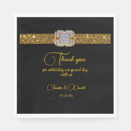 Elegante zwart gouden glitter broche bruiloft servet