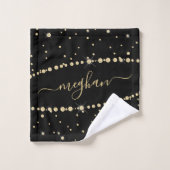 Elegante zwart gouden glitter Confetti Monogrammed Bad Handdoek (Wasdoekje)