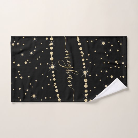 Elegante zwart gouden glitter Confetti Monogrammed Bad Handdoek (Handdoek)