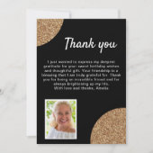Elegante zwart gouden glitter foto verjaardag bedankkaart (Voorkant)