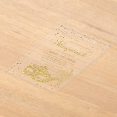 Elegante zwart gouden glitter maskerade verjaardag acryl uitnodigingen (Laagn)