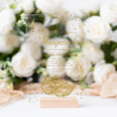 Elegante zwart gouden glitter maskerade verjaardag acryl uitnodigingen