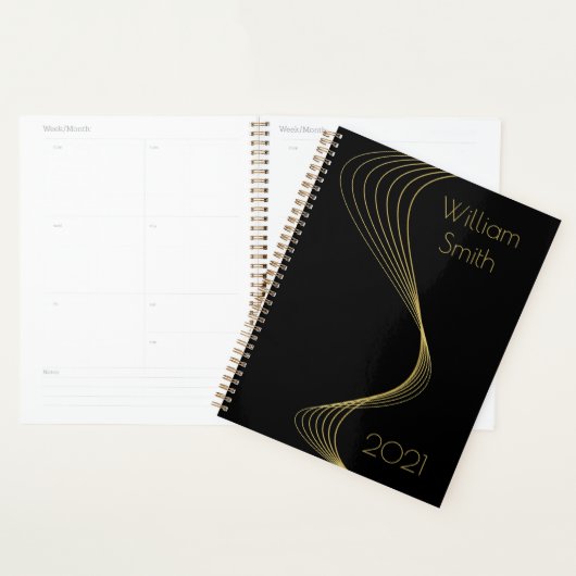 Elegante zwart gouden golvende lijnen planner (Display)