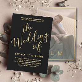 Elegante zwart & gouden kalligrafie bruiloft kaart