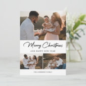 Elegante zwart gouden kalligrafie fotocollage feestdagenkaart (Staand voorkant)