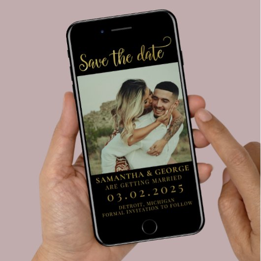 Elegante zwart-gouden kalligrafie Save the Date Kaart