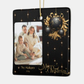 Elegante zwart-gouden kerstfoto 2024 keramisch ornament (Links)