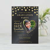 Elegante zwart-gouden klasse van 2025 Afstuderen Kaart (Staand voorkant)