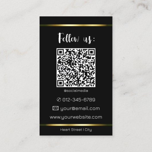 Elegante Zwart Gouden Lijnen Foto QR Code Sjabloon Visitekaartje (Achterkant)