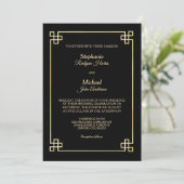 Elegante zwart gouden Lijst bruiloft Kaart (Staand voorkant)