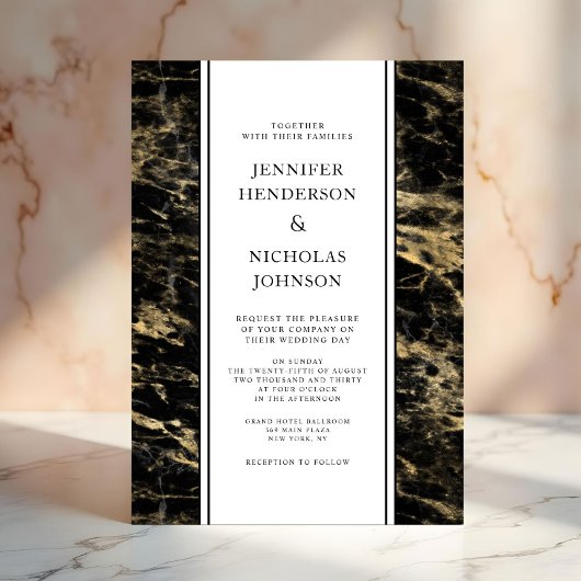 Elegante zwart gouden marmeren bruiloft kaart