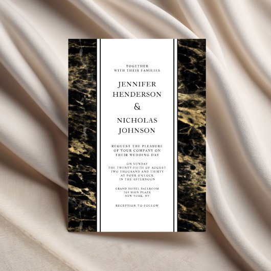 Elegante zwart gouden marmeren bruiloft kaart