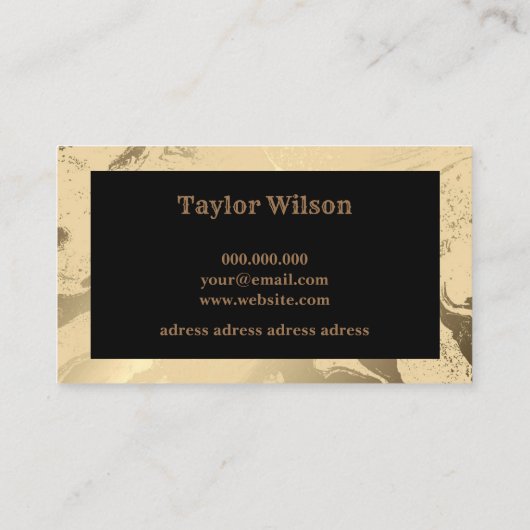 Elegante zwart gouden marmeren haarstylist visitekaartje (Achterkant)