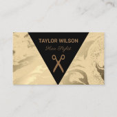 Elegante zwart gouden marmeren haarstylist visitekaartje (Voorkant)